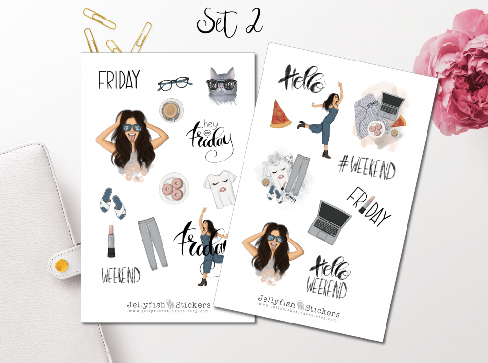 Mädchen Wochenende Sticker Set